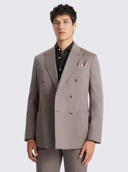 Moss Tailored Fit Cotton Blend Double Breasted Suit Jacket, Taupe