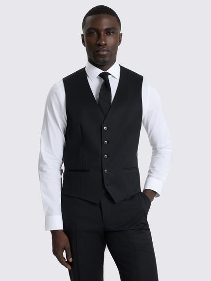 Moss Slim Fit Wool Blend Performance Waistcoat, Black