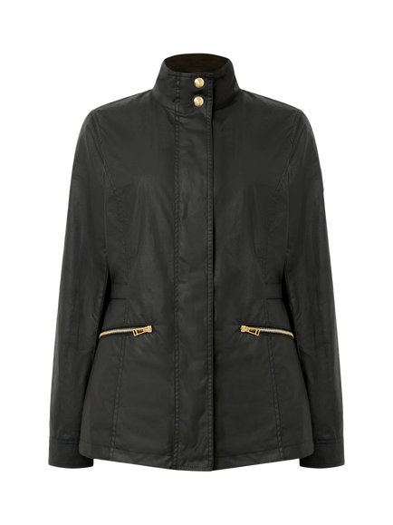 Belstaff Madison Funnel Neck Waxed Cotton Jacket, Black, Black
