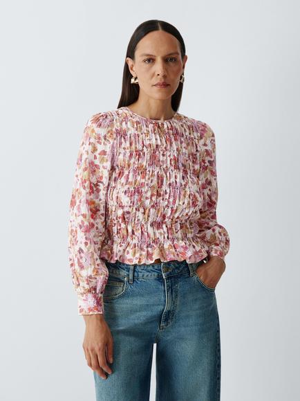 AND/OR Jolie Floral Smocked Blouse, Pink, Pink