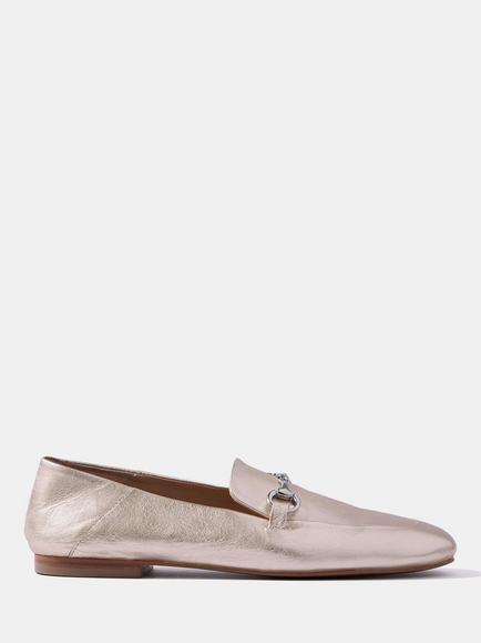 Mint Velvet Camille Leather Snaffle Trim Loafers, Gold, Gold