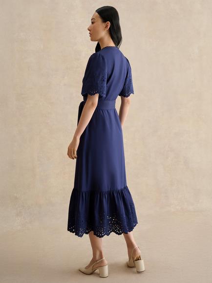 Hobbs Meghan Tiered Broderie Detail Dress, True Navy - view 2, True Navy