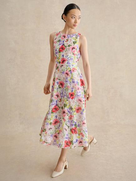 Hobbs Petite Carly Floral Print Sleeveless Dress, Ivory Multi, Ivory Multi