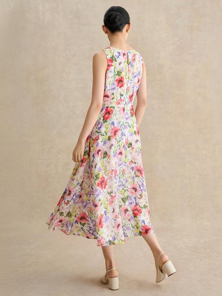 Hobbs Petite Carly Floral Print Sleeveless Dress, Ivory Multi - view 2, Ivory Multi