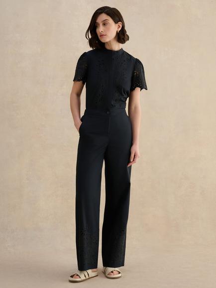 Hobbs Keston Wide Leg Cotton Trousers, Black, Black