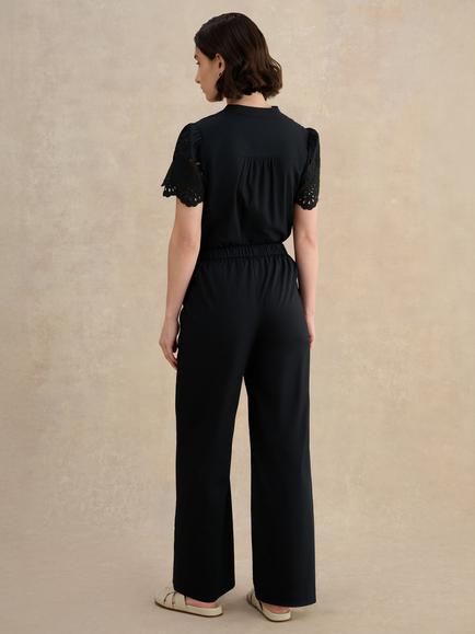 Hobbs Keston Wide Leg Cotton Trousers, Black - view 2, Black