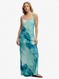 Superdry Printed Maxi Slip Dresses, Sage Sky Blue, Sage Sky Blue