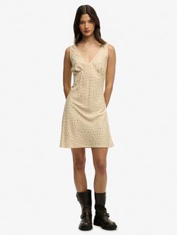 Superdry Printed Sweetheart Mini Dress, Brown, Yellow