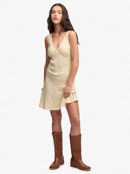 Superdry Printed Sweetheart Mini Dress, Brown, Yellow
