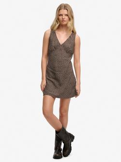 Superdry Printed Sweetheart Mini Dress, Brown, Brown