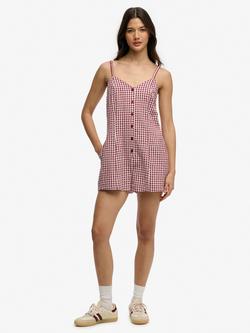 Superdry Gingham Cami Playsuit, Red