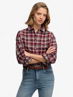 Superdry Check Flannel Relaxed Shirt, Red, Red