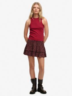 Superdry Printed Tiered Mini Skirt, Red, Red
