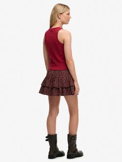 Superdry Printed Tiered Mini Skirt, Red - view 2, Red