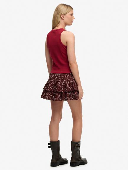 Superdry Printed Tiered Mini Skirt, Red - view 2, Red