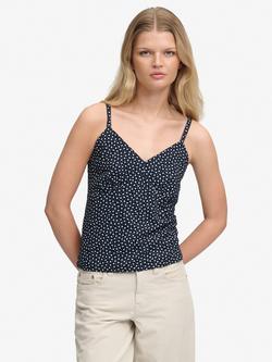 Superdry V-Neck Floral Cami Top, Navy, Navy