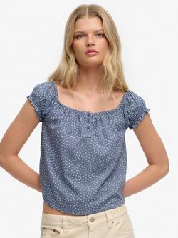 Superdry Short Sleeve Half Button Woven Top, Blue