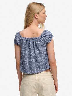 Superdry Short Sleeve Half Button Woven Top - view 2, Blue