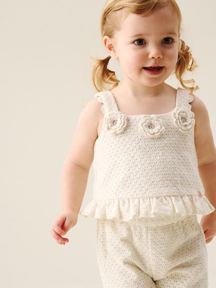 Angel & Rocket Baby Rita Bow Crochet Frill Top & Trousers Set, Cream, Cream