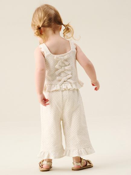 Angel & Rocket Baby Rita Bow Crochet Frill Top & Trousers Set, Cream - view 2, Cream