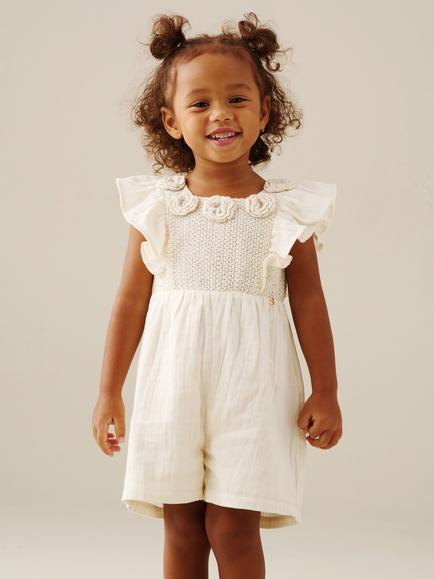 Angel & Rocket Baby Maci Crochet Playsuit, Cream, Cream