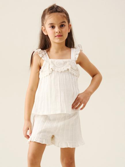 Angel & Rocket Kids' Liv Crochet Frill Top & Shorts Set, White, White
