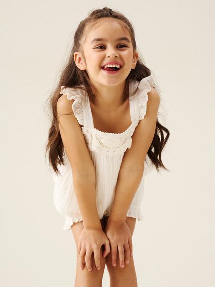 Angel & Rocket Kids' Liv Crochet Frill Top & Shorts Set, White - view 2, White