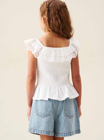 Angel & Rocket Kids' Jess Broderie Frill Vest Top - view 2, White