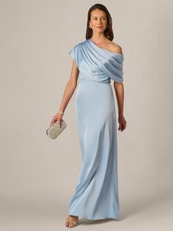 Adrianna Papell Asymmetric Satin Maxi Dress, Elegant Sky, Elegant Sky