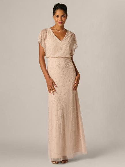 Adrianna Papell Beaded Blouson Evening Dress, Shell, Shell