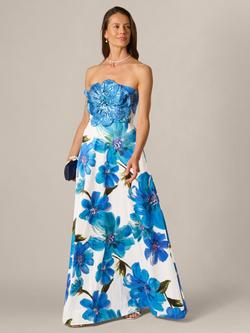 Adrianna Papell Beaded Dupioni Evening Dress, Ivory/Blue, Ivory/Blue