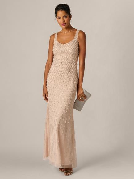 Adrianna Papell Beaded Mesh Sleeveless Gown, Shell, Shell