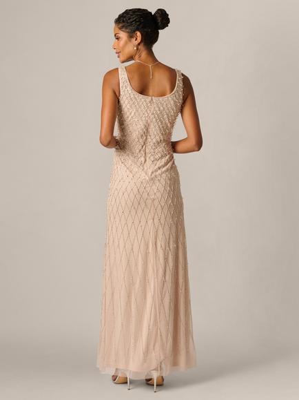 Adrianna Papell Beaded Mesh Sleeveless Gown, Shell - view 2, Shell