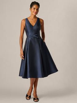 Adrianna Papell Bow Mikado Flared Dress, Midnight, Midnight
