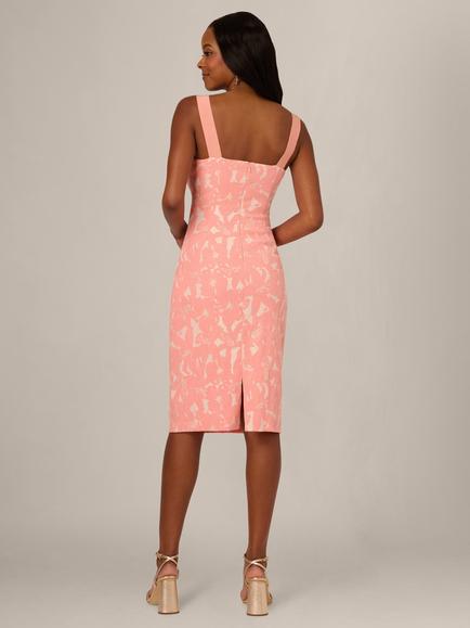 Adrianna Papell Sleeveless Hibiscus Jacquard Dress, Light Coral - view 2, Light Coral