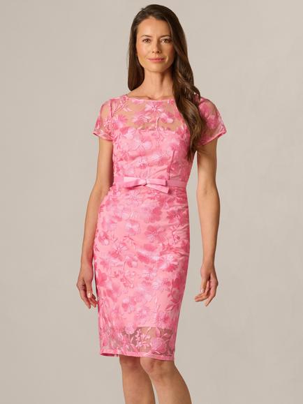 Adrianna Papell Illusion Embroidered Floral Sheath Dress, Cherry Blossom, Cherry Blossom