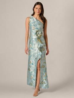 Adrianna Papell Metallic Floral Jacquard Mermaid Dress, Blue/Multi, Blue/Multi