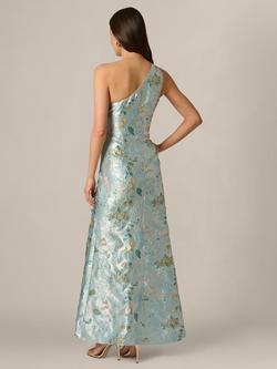 Adrianna Papell Metallic Floral Jacquard Mermaid Dress, Blue/Multi - view 2, Blue/Multi