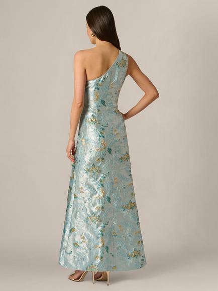 Adrianna Papell Metallic Floral Jacquard Mermaid Dress, Blue/Multi - view 2, Blue/Multi