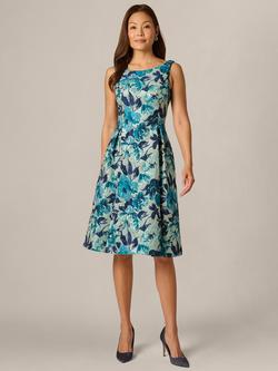 Adrianna Papell Metallic Floral Jacquard Sleeveless Midi Dress, Blue/Multi, Blue/Multi