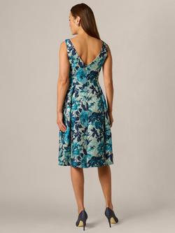 Adrianna Papell Metallic Floral Jacquard Sleeveless Midi Dress, Blue/Multi - view 2, Blue/Multi