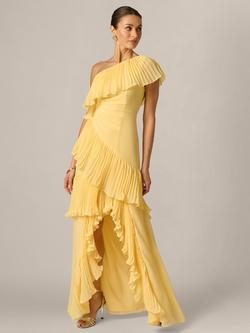 Adrianna By Adrianna Papell Ruffled One Shoulder A-Line Chiffon Maxi Dress, Butter Yellow, Butter Yellow