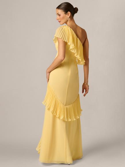 Adrianna By Adrianna Papell Ruffled One Shoulder A-Line Chiffon Maxi Dress, Butter Yellow - view 2, Butter Yellow
