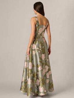 Adrianna Papell A-Line Floral Print Drop Waist Ballgown, Sage/Multi - view 2, Sage/Multi