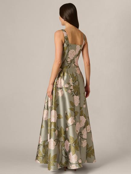 Adrianna Papell A-Line Floral Print Drop Waist Ballgown, Sage/Multi - view 2, Sage/Multi