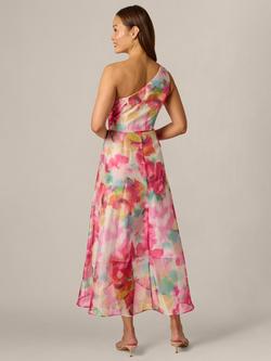 Adrianna Papell Floral Print A-Line High Low Organza Midi Dress, Multi - view 2, Multi