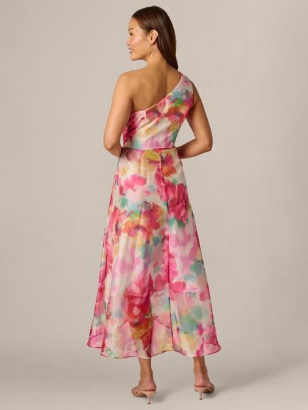 Adrianna Papell Floral Print A-Line High Low Organza Midi Dress, Multi - view 2, Multi