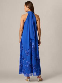 Adrianna Papell Halterneck Soutache Trapeze Dress, Brilliant Sapphire - view 2, Brilliant Sapphire