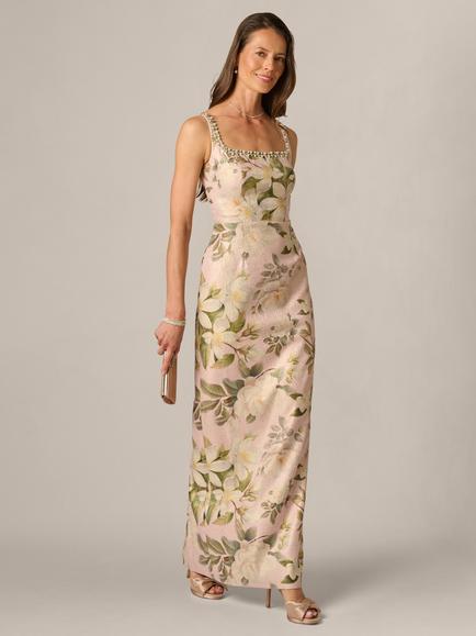 Adrianna Papell Floral Jacquard Maxi Dress, Blush/Multi, Blush/Multi
