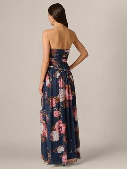 Adrianna Papell Floral Ruched Mesh Dress, Navy/Multi - view 2, Navy/Multi
